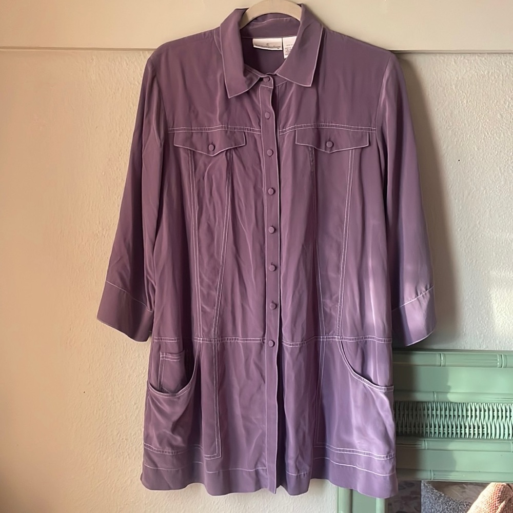 Vintage purple silk long sleeve button down tunic blouse by soft surroundings